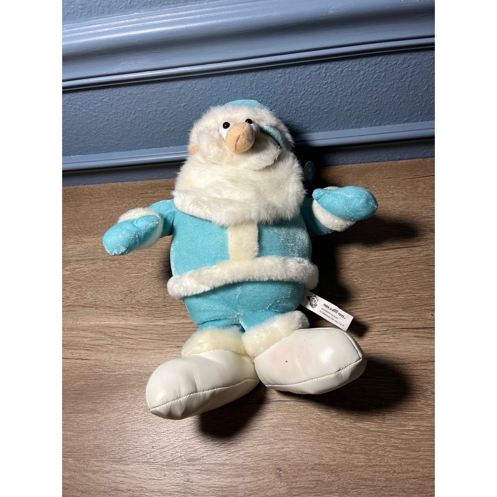 Peek A Boo Toys Plush Santa‎ Claus Doll Blue White Fur Trimmed Hat Outfit